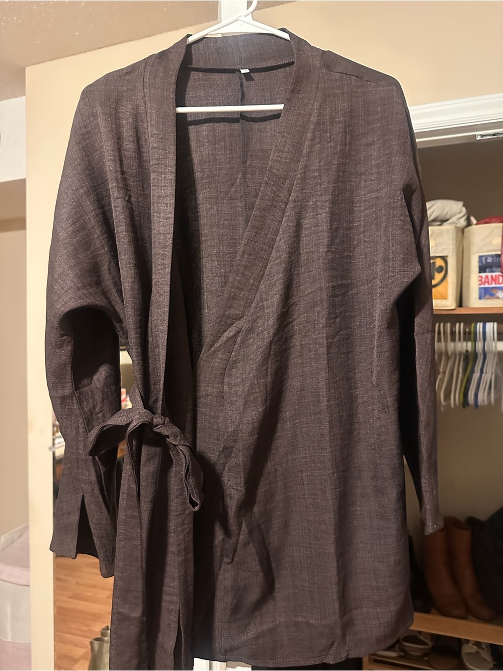 Linen Brown Wrap-Style Women's Top
